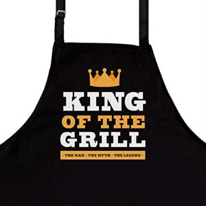 nomsum premium cotton fabric aprons for men king of the grill chef apron with pockets, fun and witty dad aprons for grilling, bbq, and cooking, father’s day gift adjustable kitchen aprons for men