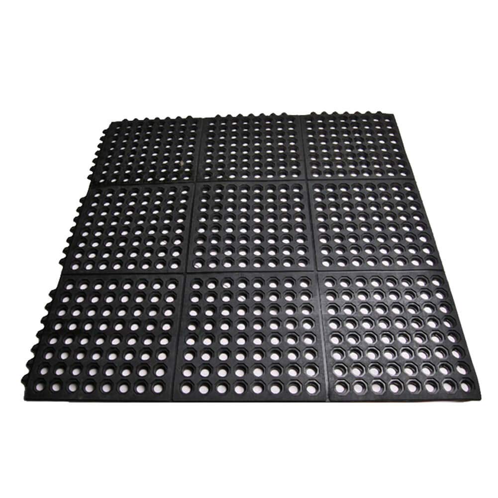 smabee Anti-Fatigue Non-Slip Interlocking Rubber Floor Mat Heavy Duty Commercial Interlock Mats for Indoor Restaurant Kitchen Bar Bathroom 36" x 36" (Black)