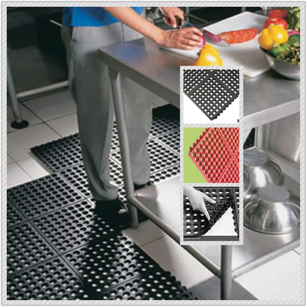 smabee Anti-Fatigue Non-Slip Interlocking Rubber Floor Mat Heavy Duty Commercial Interlock Mats for Indoor Restaurant Kitchen Bar Bathroom 36" x 36" (Black)