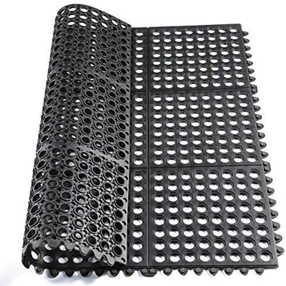 smabee Anti-Fatigue Non-Slip Interlocking Rubber Floor Mat Heavy Duty Commercial Interlock Mats for Indoor Restaurant Kitchen Bar Bathroom 36" x 36" (Black)