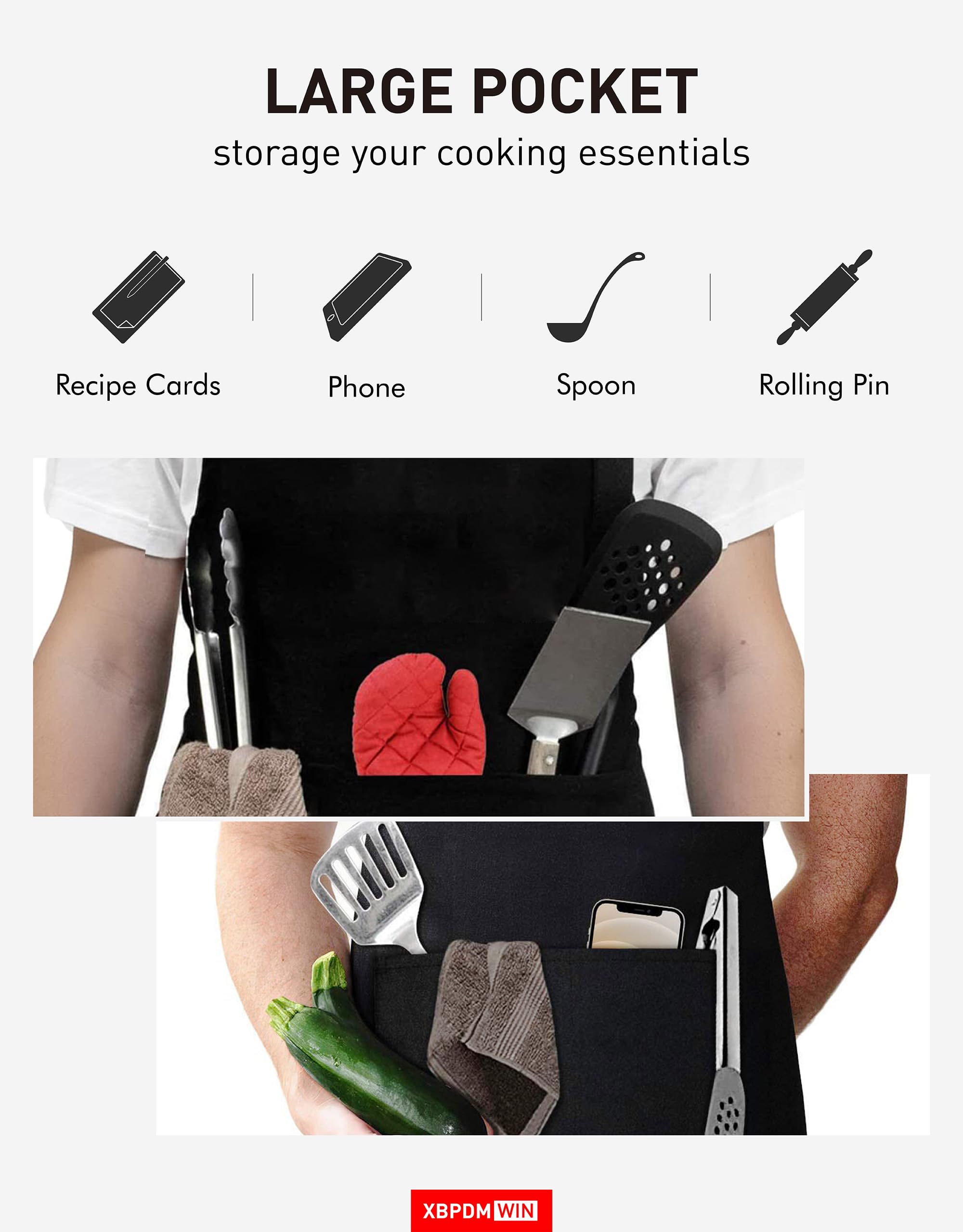 XBPDMWIN Kiss the Cook Apron Men - Funny BBQ Grill Apron for Cooking Enthusiasts - Adjustable Apron with 2 Pockets for Adult/Men/Women (Black)