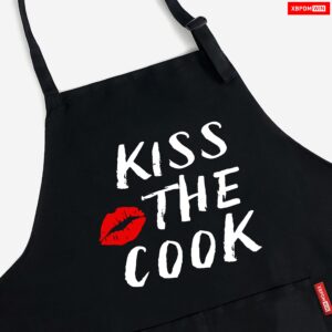 XBPDMWIN Kiss the Cook Apron Men - Funny BBQ Grill Apron for Cooking Enthusiasts - Adjustable Apron with 2 Pockets for Adult/Men/Women (Black)