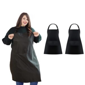 urby aprons for women with pockets plus size apron xl xxl or waist w40+, extra large and long also fits big and tall men,heavy duty durable reusable material, waterproof. black 2pack…