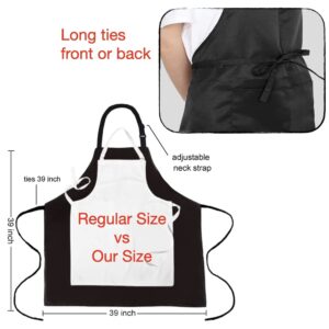 Urby Aprons for Women with Pockets Plus Size Apron XL XXL or Waist W40+, Extra Large and Long also Fits Big and Tall Men,Heavy Duty Durable Reusable Material, Waterproof. Black 2pack…