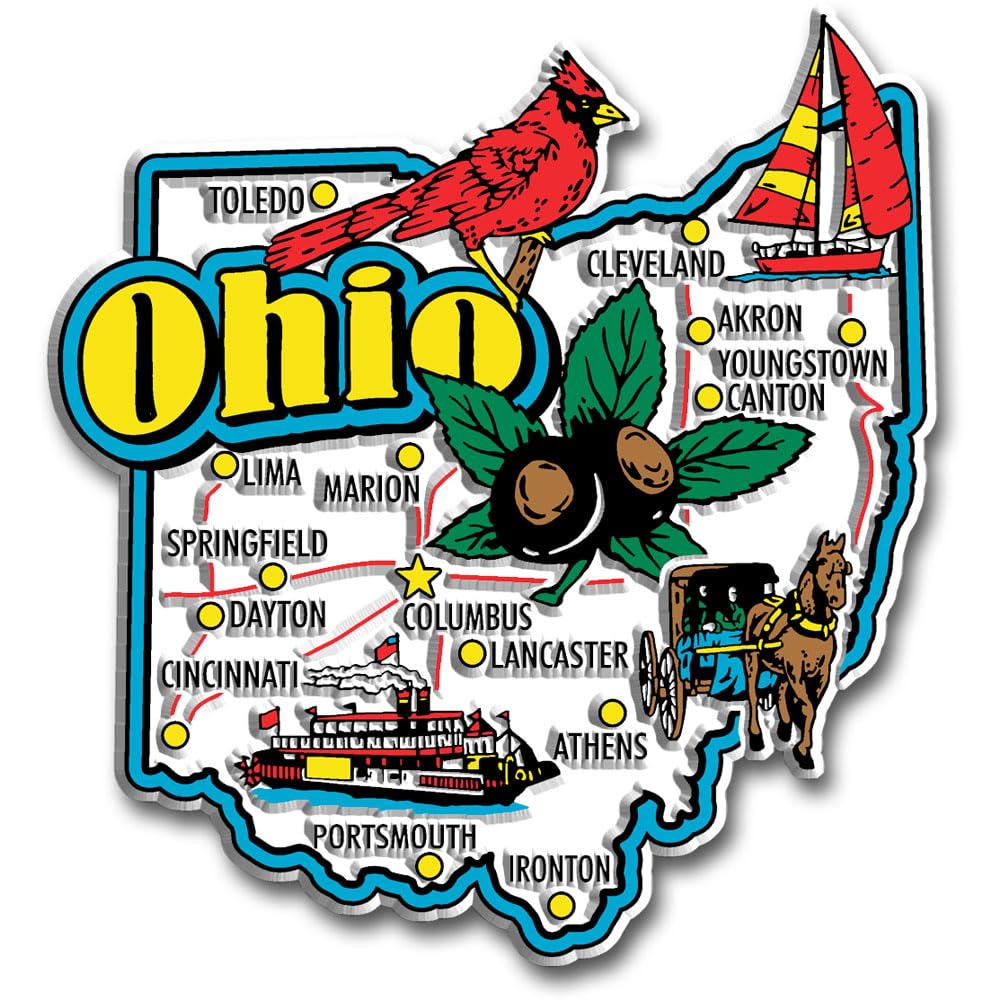 Ohio Jumbo State Magnet by Classic Magnets, 3.3" x 3.6", Collectible Souvenirs Made in The USA