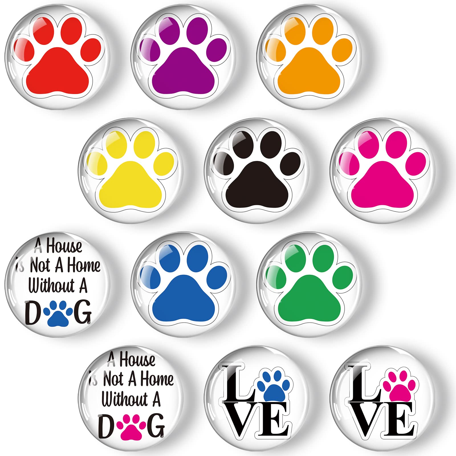 12 Pieces Glass Magnets for Fridge Paw Dog Love Decorative Magnets for Refrigerator Cute Colorful Funny Locker Magnets for Boys and Girls Classroom Kitchen Lock Glass