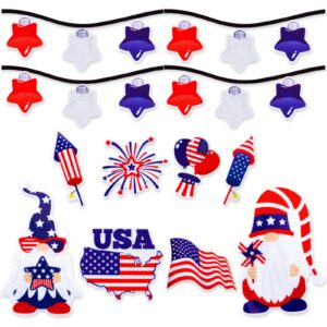 whaline 24pcs 4th of july reflective car magnets patriotic refrigerator magnets independence day gnome fridge decor usa flag star bulb light magnet with lines for kitchen,metal door,cabinets,mailbox