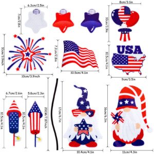 Whaline 24Pcs 4th of July Reflective Car Magnets Patriotic Refrigerator Magnets Independence Day Gnome Fridge Decor USA Flag Star Bulb Light Magnet with Lines for Kitchen,Metal Door,Cabinets,Mailbox