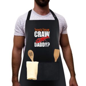 APASIN Cajun Crawfish apron, crawdaddy Kitchen Apron Gift with 2 Large Pockets, Adjustable neck strap apron, Gift for Dad, Grandpa, Uncle on Father's Day, Christmas gift (Crawdaddy - Black)