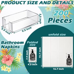 200 Packs Disposable Napkins and Acrylic Napkin Holder Disposable Hand Towels Paper Clear Guest Towel Napkin Holder Paper Hand Towel Holder for Bathroom Powder Room Guest Room Party Decorative Towel