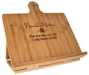 nonna gift cookbook stand recipe holder - custom engraved bamboo cutting board foldable chef easel metal hinges kickstand ipad tablet compatible christmas birthday kitchen decor design (10.25x10.25)