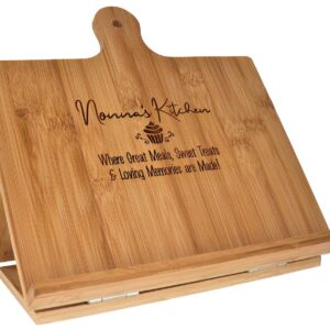 Nonna Gift Cookbook Stand Recipe Holder - Custom Engraved Bamboo Cutting Board Foldable Chef Easel Metal Hinges Kickstand iPad Tablet Compatible Christmas Birthday Kitchen Decor Design (10.25x10.25)