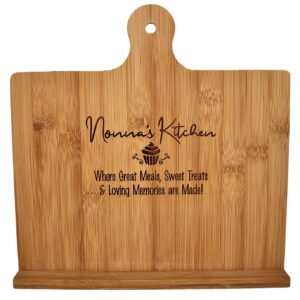 Nonna Gift Cookbook Stand Recipe Holder - Custom Engraved Bamboo Cutting Board Foldable Chef Easel Metal Hinges Kickstand iPad Tablet Compatible Christmas Birthday Kitchen Decor Design (10.25x10.25)
