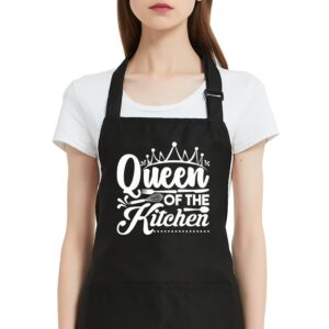ozoskeiw cooking aprons for women with pockets, funny queen of the kitchen apron, grilling bbq chef gifts for mother mom wife