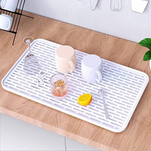 SOSMAR Dish Drain Tray, 16'' x 9”, 1.3L Large Water Storage Capacity Dish Drain Board, Dish Drying Pad for Kitchen Counter, Coffee Tea Tray, Water Drip Tray Holder for Cup, Fruit, Bathroom Accessories