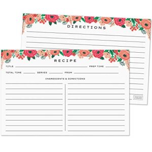 sweetzer & orange 4x6 recipe cards. set of 50x floral, blank recipe cards 4x6 inches double sided. large recipe index card fits standard 4x6 recipe box.
