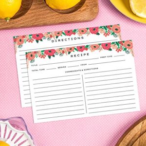 Sweetzer & Orange 4x6 Recipe Cards. Set of 50x Floral, Blank Recipe Cards 4x6 Inches Double Sided. Large Recipe Index Card Fits Standard 4x6 Recipe Box.