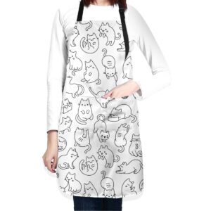 aomacsi cat apron with pockets kitchen bib waterproof stain resistant women men unisex adjustable christmas gift