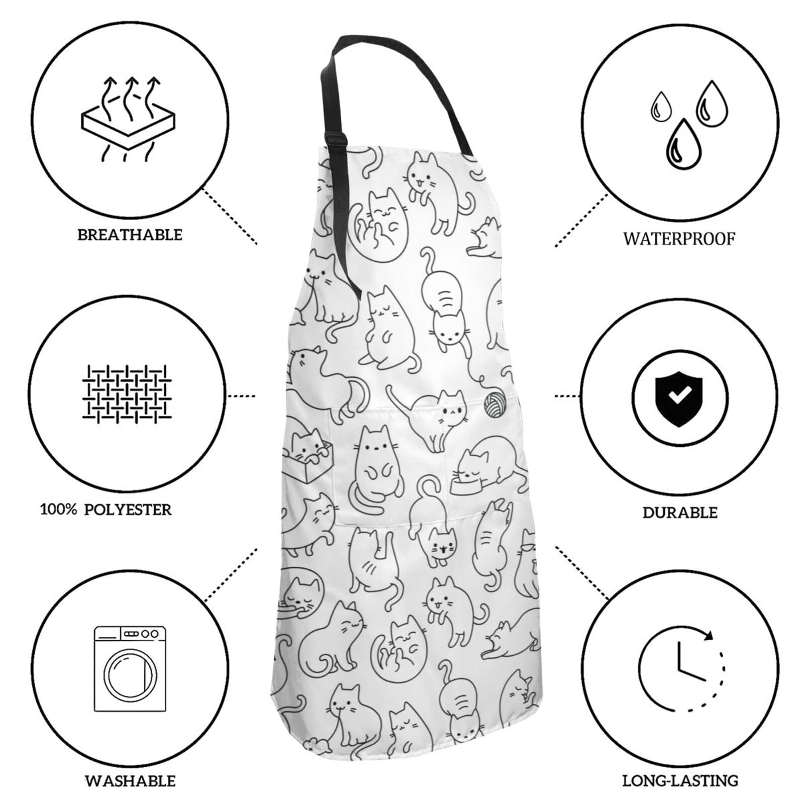 Aomacsi Cat Apron With Pockets Kitchen Bib Waterproof Stain Resistant Women Men Unisex Adjustable Christmas gift