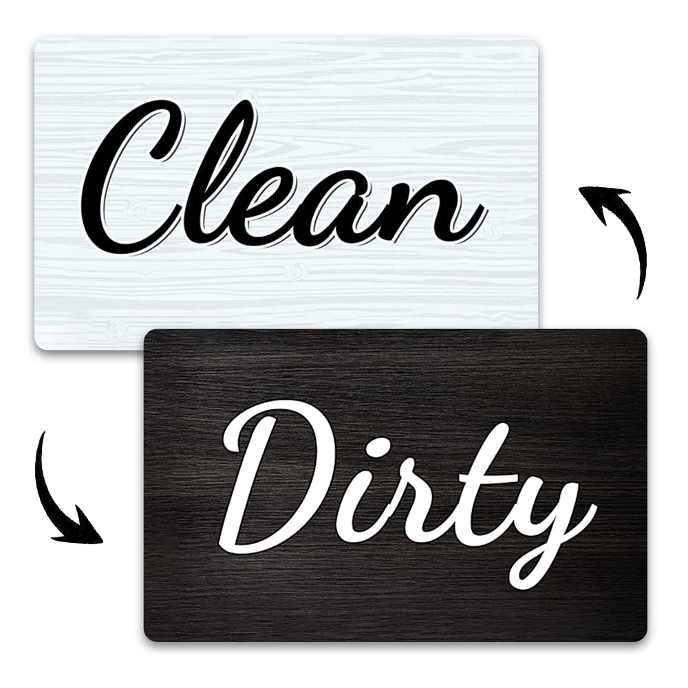 Kiterest Dishwasher Magnet Clean Dirty Sign,Double Sided Magnet with Magnetic Plate,White & Black Kicthen Indicator Simple Wood Clean Dirty Magnet for Dishwasher