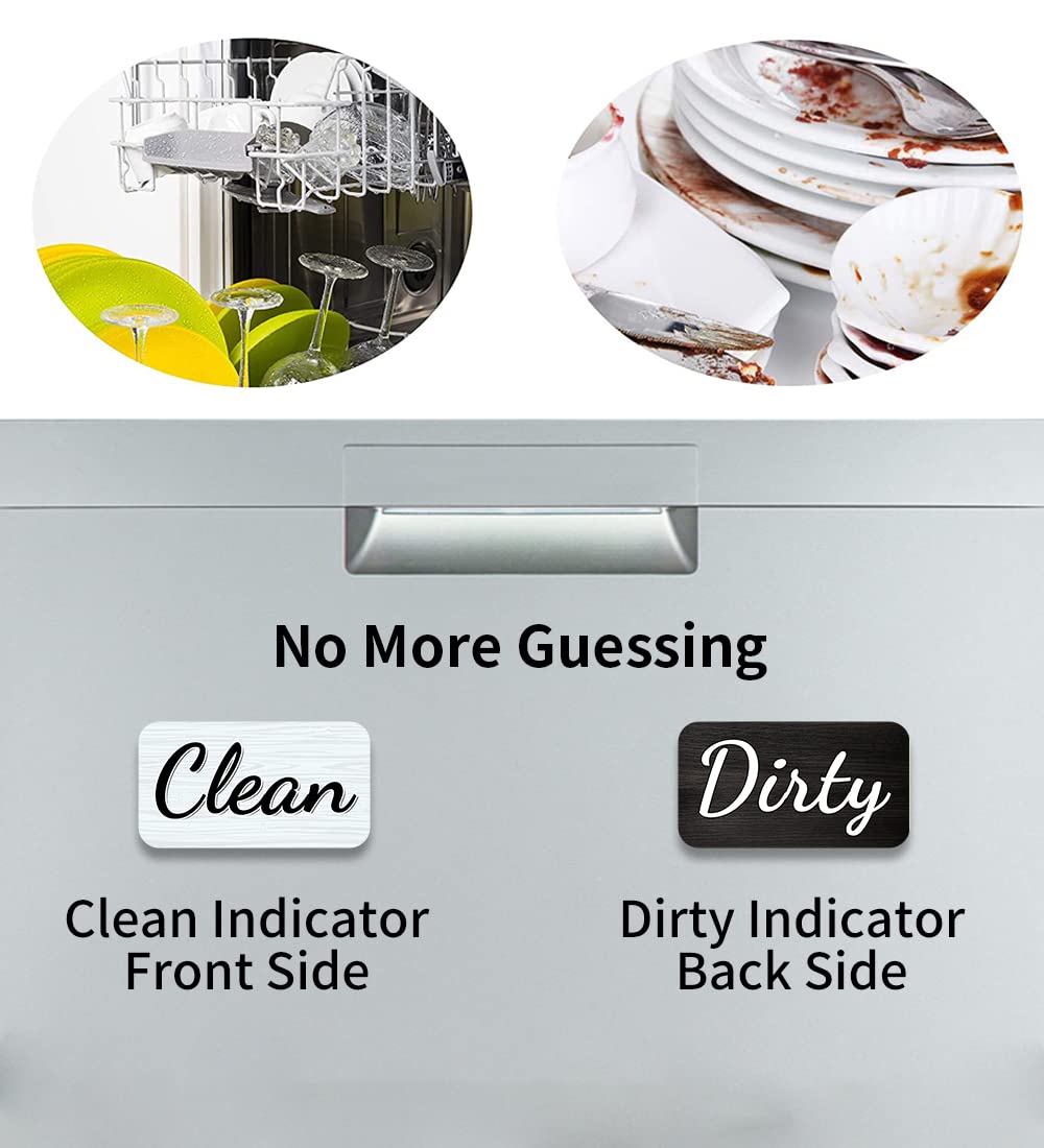 Kiterest Dishwasher Magnet Clean Dirty Sign,Double Sided Magnet with Magnetic Plate,White & Black Kicthen Indicator Simple Wood Clean Dirty Magnet for Dishwasher