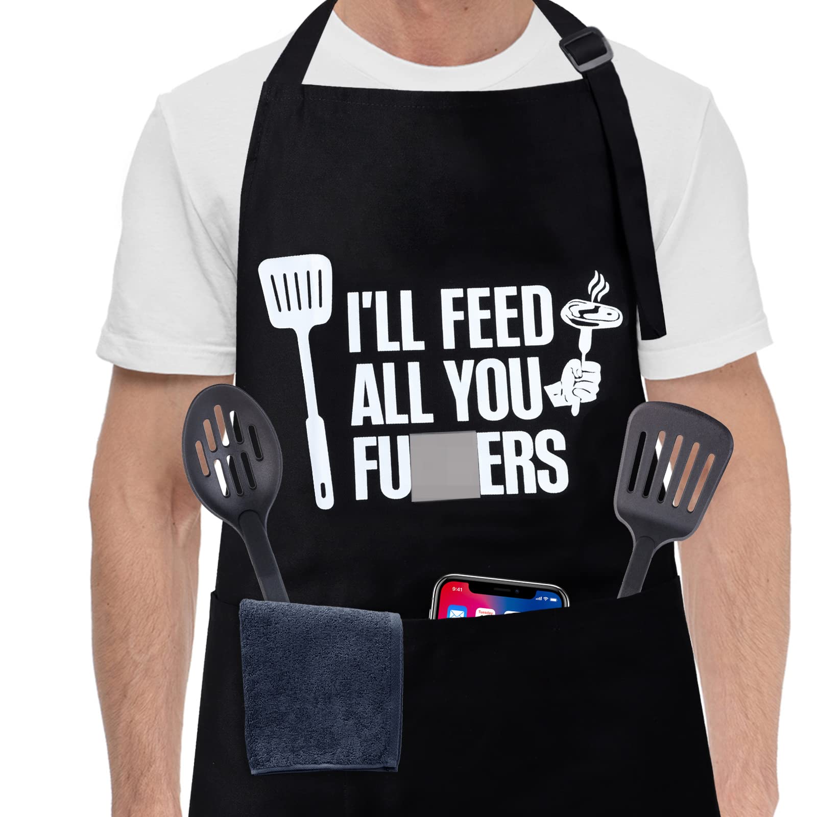 Funny Apron for Men&Women - Feed All You- Customized Apron Funny Gifts for Dad, Funny Cooking Grilling BBQ Chef Apron, Father's Day Gift, Christmas Gift for Boyfriend, Husband, Brother, Mom, Friend