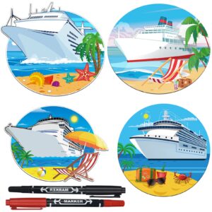 4 pcs cruise door magnets vintage palm tree vacation cruise door magnet stickers magnetic cruise door decorations with 2 pcs marker pens for cars refrigerator cruise (summer style)