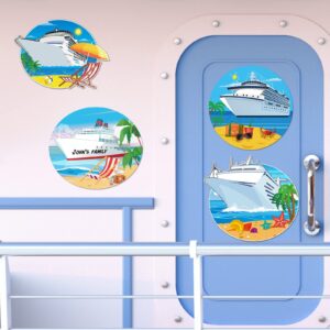4 Pcs Cruise Door Magnets Vintage Palm Tree Vacation Cruise Door Magnet Stickers Magnetic Cruise Door Decorations with 2 Pcs Marker Pens for Cars Refrigerator Cruise (Summer Style)