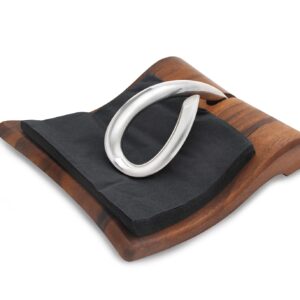 nambe Breeze Napkin Holder | Tabletop Napkin Tray for Parties, Weddings, and Events | Made of Acacia Wood and Stainless Steel | Measures at 9" x 7.5" x 3" | Designed by Neil Cohen