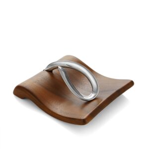 nambe Breeze Napkin Holder | Tabletop Napkin Tray for Parties, Weddings, and Events | Made of Acacia Wood and Stainless Steel | Measures at 9" x 7.5" x 3" | Designed by Neil Cohen