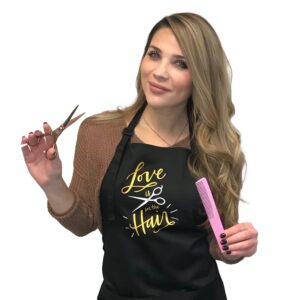 Plum Hill Love is in The Hair Stylist Apron for Hairdressers, Salons, Cosmetology, Black