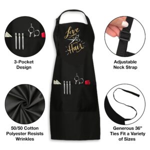 Plum Hill Love is in The Hair Stylist Apron for Hairdressers, Salons, Cosmetology, Black