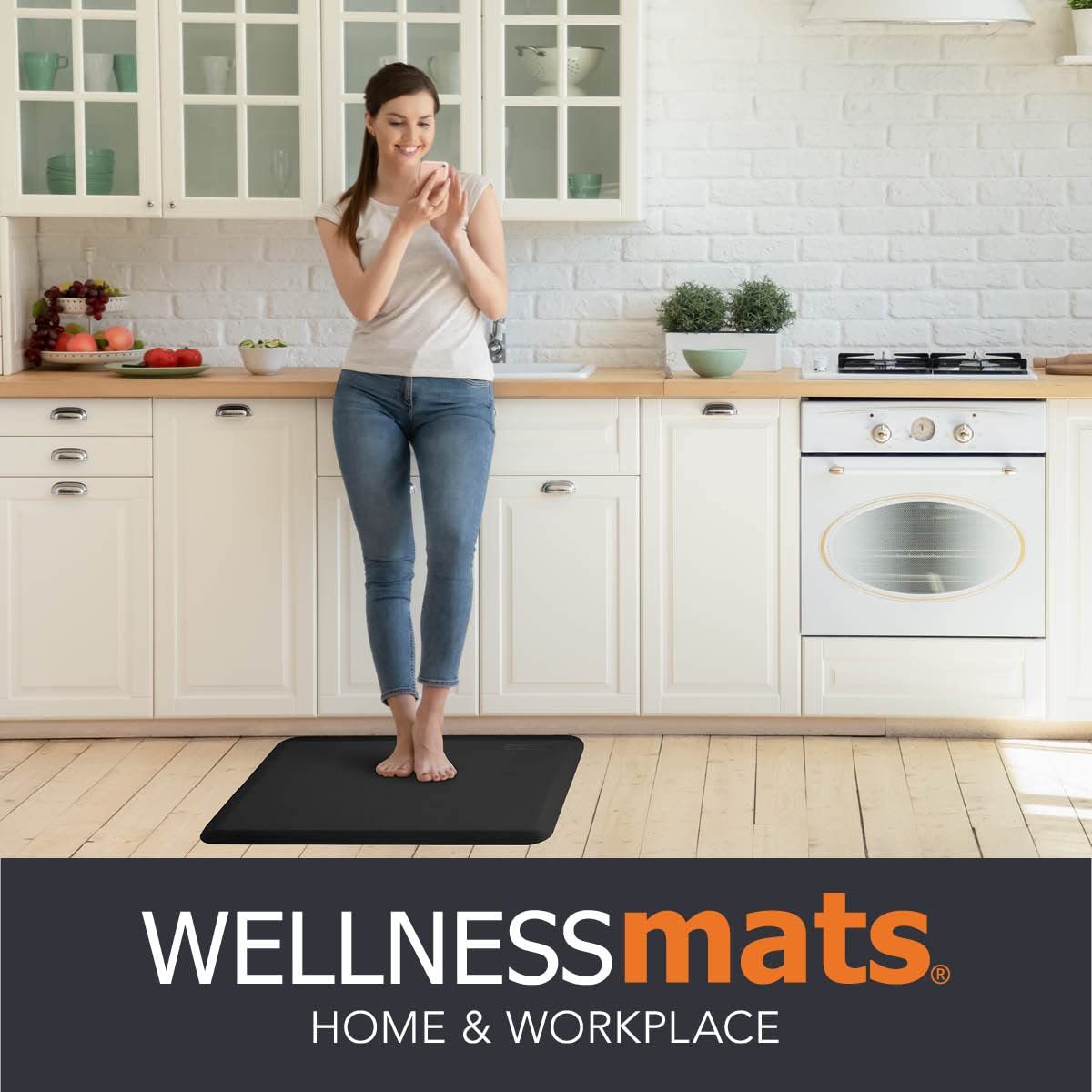 WellnessMats Original Collection Anti-Fatigue Floor Mat, Black, 36 in. x 24 in. x ¾ in. Polyurethane – Ergonomic Support Pad for Home, Kitchen, Garage, Office Standing Desk – Water Resistant,