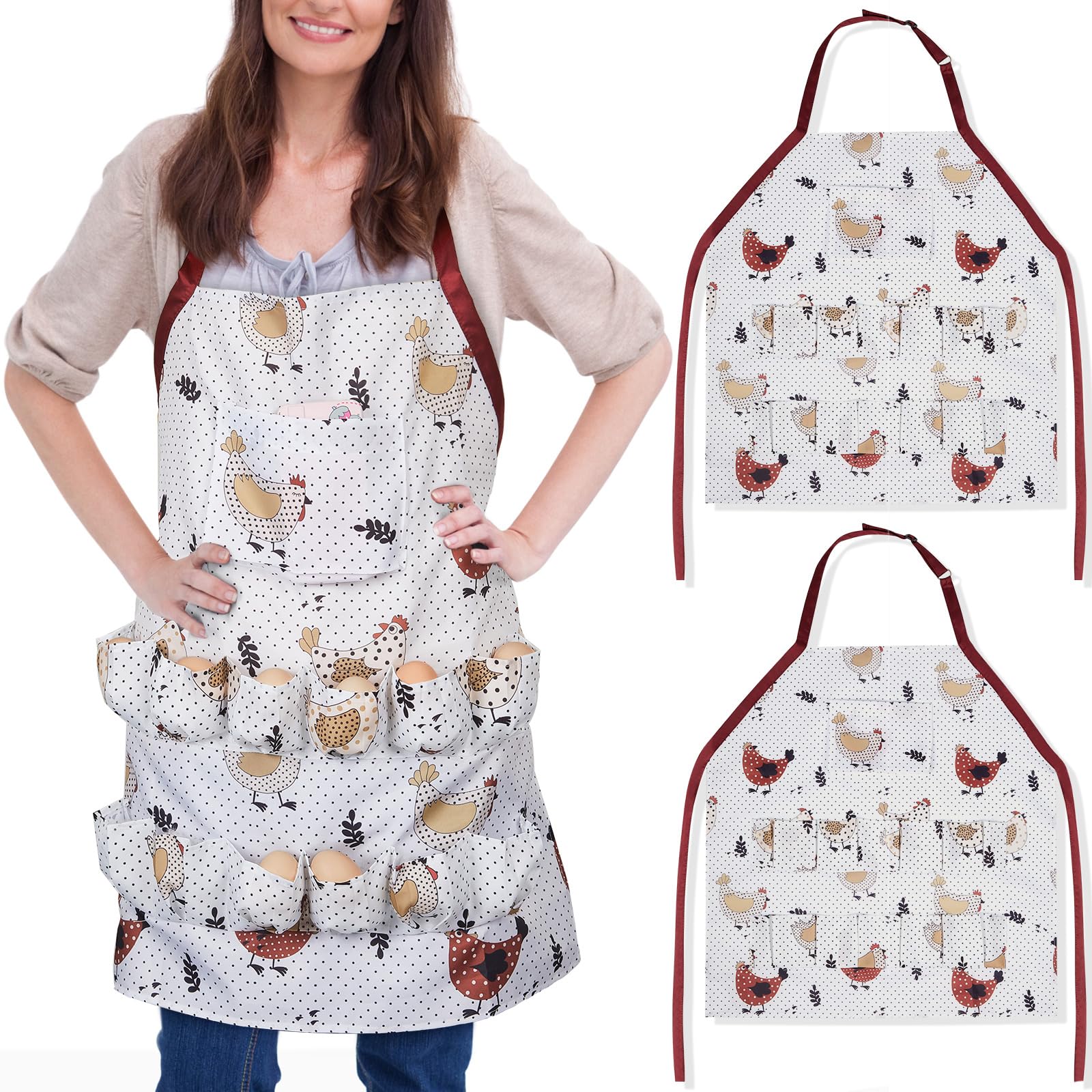 2 Pcs Chicken Egg Apron for Fresh Eggs Chicken Collecting Apron Hen Duck Goose Egg Holder Aprons Adjustable Gathering Apron with Pockets for Hen Duck Goose Egg Home Kitchen Women Presents