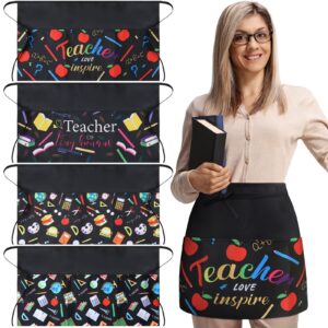 4 pieces waist apron for teachers with 3 pockets waterproof half aprons back to school teacher apron for teacher appreciation gift as pictures shown