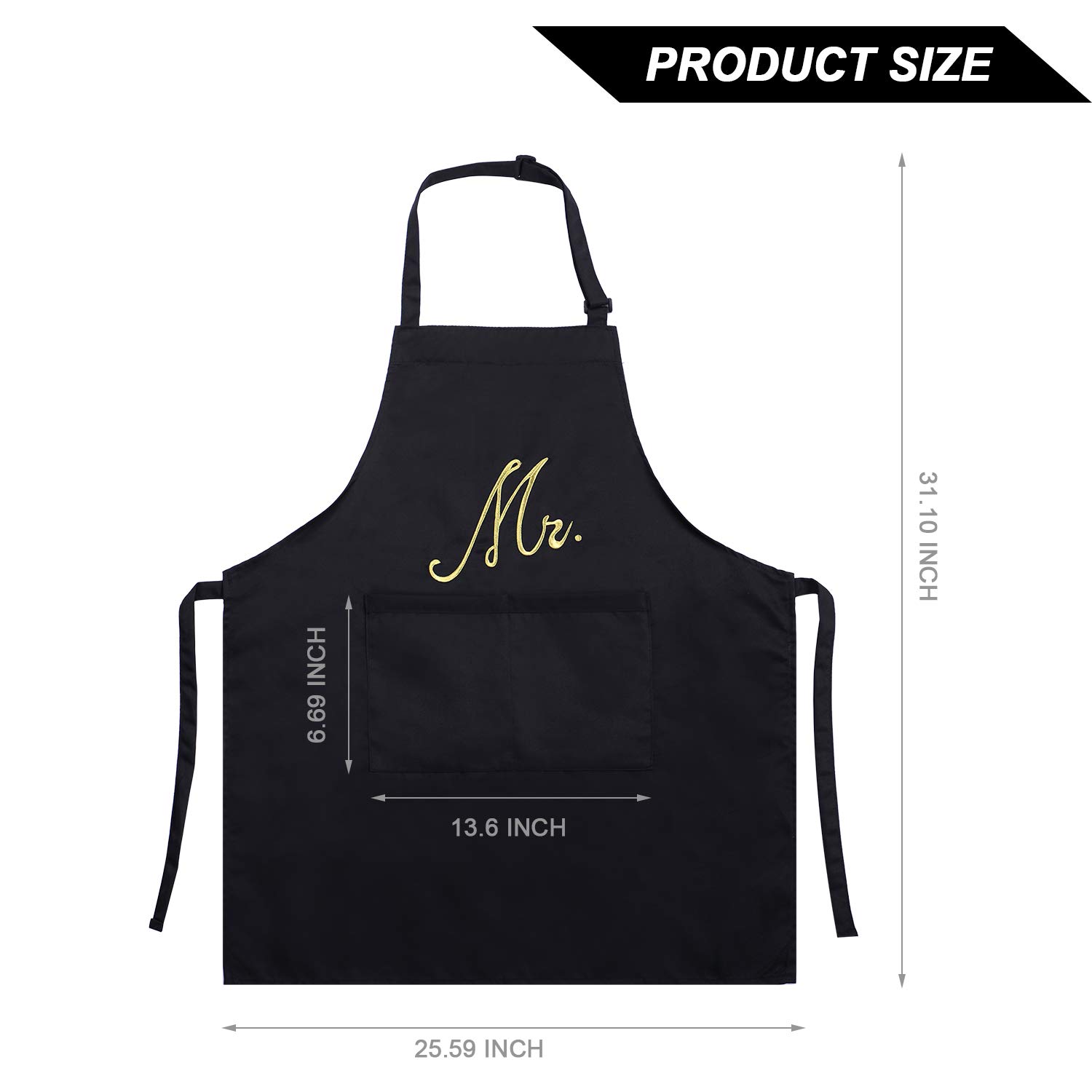 2 Piece Mr. and Mrs. Couple Apron Set Kitchen Aprons Matching Engagement Wedding Anniversary Bridal Shower Gift for Bride