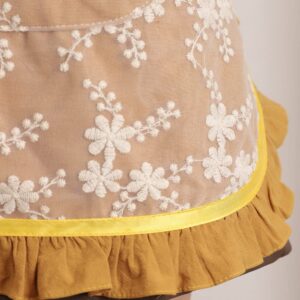 Floosum Lovely Waist Apron with 2 Pockets - Cotton Lace Embroidered Server Aprons Waitress Apron Half Bistro Short Apron for Womens Girls(Yellow)