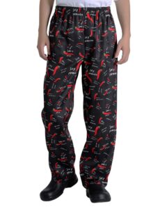 men’s and women's baggy printed chef pants kitchen uniforms with elastic waist pants new chili l