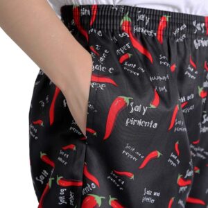 Men’s and Women's Baggy Printed Chef Pants Kitchen Uniforms with Elastic Waist Pants New Chili L