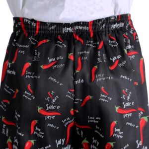 Men’s and Women's Baggy Printed Chef Pants Kitchen Uniforms with Elastic Waist Pants New Chili L