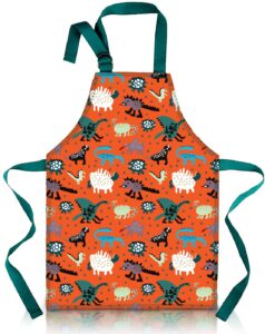 dinky ninky - waterproof toddler apron with dinosaur print - adjustable pvc apron for little cooks & artists, ages 2-4, easy-clean kitchen & art smock