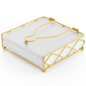 lxmons modern napkin holder for tables, horizontal tissue dispenser for kitchen countertop, dining or picnic table décor, metal paper napkin organizer for restaurant, flat cocktail napkin caddy, gold