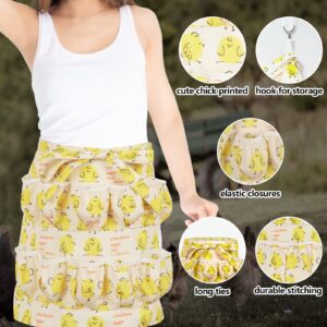 Gautsa Egg Apron for Kid and Adult, Deep Pockets with Elastic Closures, with Hook, Fresh Egg Collecting Gathering Holding Apron (yellow for adult)