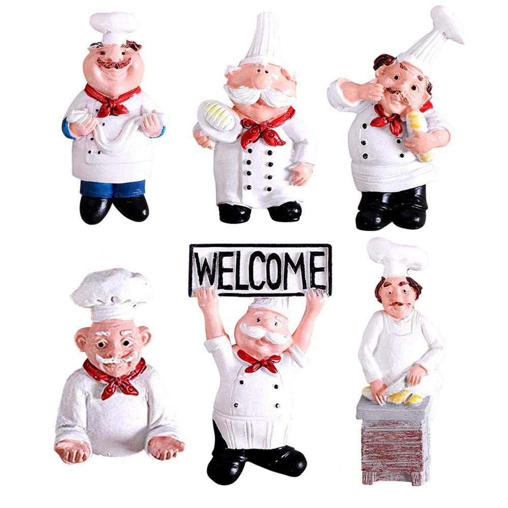 6 Pack Chef Fridge Magnet Refrigerator Magnets, Italian French Chef Figurine Statue Home Kitchen Restaurant Decorations 3D Resin Baker Magnets Wall Decors