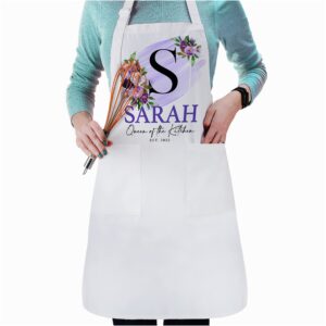 kitchen floral apron gift for mother's day - personalized mom aprons gifts w/pockets w/name for mother men for grilling cooking bbq baking customized funny chef apron for mommy custom grandpa gift c1