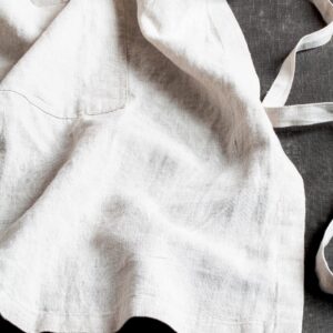LK PureLife Stonewashed 100% French Linen Apron-Adjustable with Pockets for Women Men-Natural Linen
