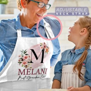 Kitchen Floral Apron Gift for Mother's Day - Personalized Mom Aprons Gifts w/Pockets w/Name for Mother Men for Grilling Cooking BBQ Baking Customized Funny Chef Apron for Mommy Custom Grandpa Gift C1