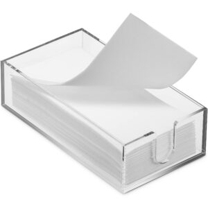 bloomingoods guest towel napkin holder for bathroom or kitchen - clear acrylic hand towel storage tray - classic rectangle napkin holder for table, dining table.