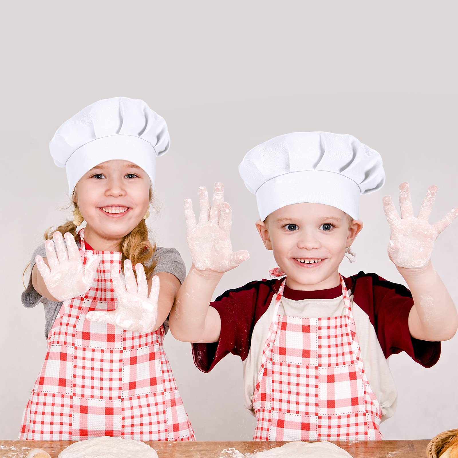 4 PCS Adjustable Kids Chef Hat Chef Toques Cooking Baker Chef Cap for Aged 2-5 (White)