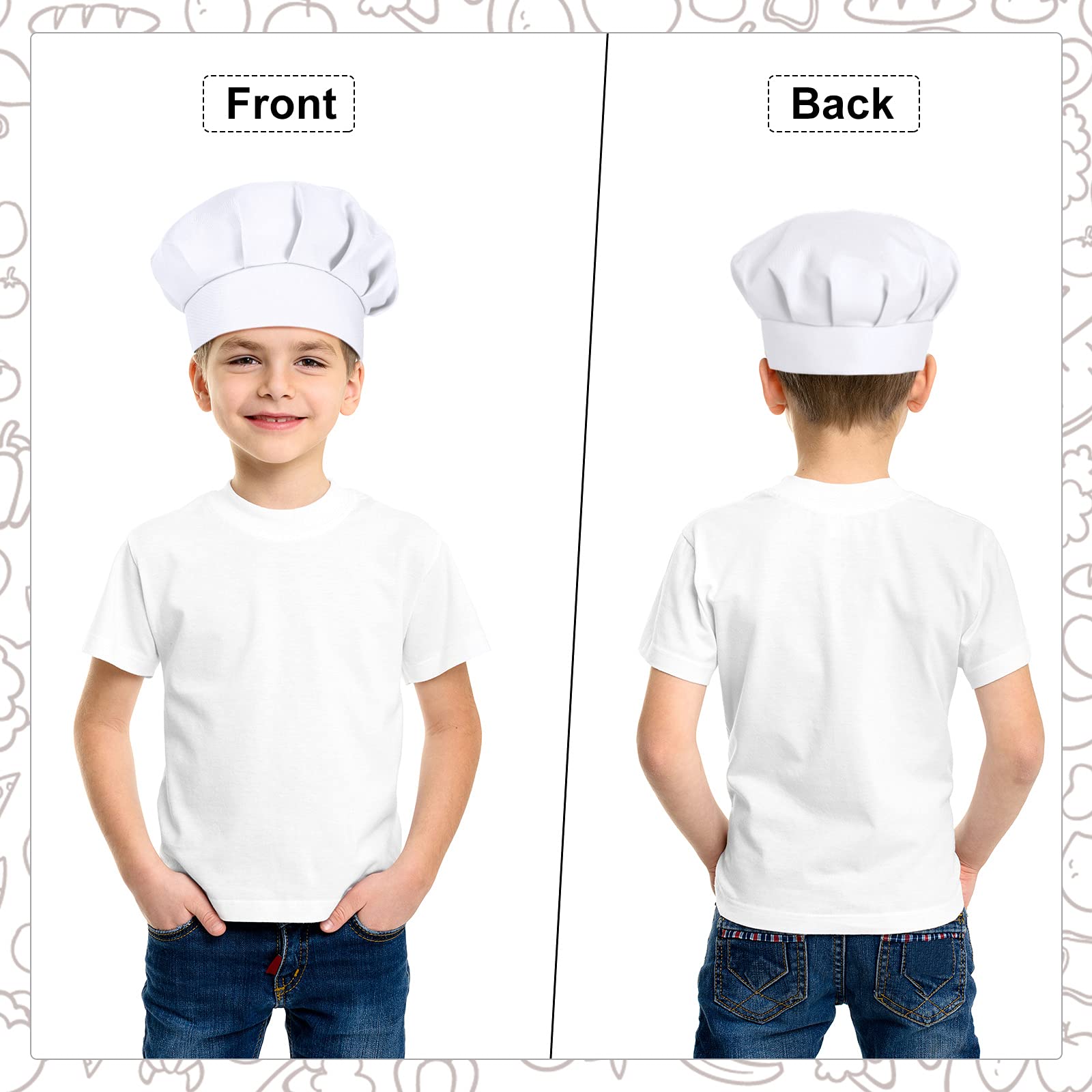 4 PCS Adjustable Kids Chef Hat Chef Toques Cooking Baker Chef Cap for Aged 2-5 (White)